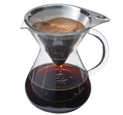 aerolatte glass pour over coffee maker with stainless steel mesh filter