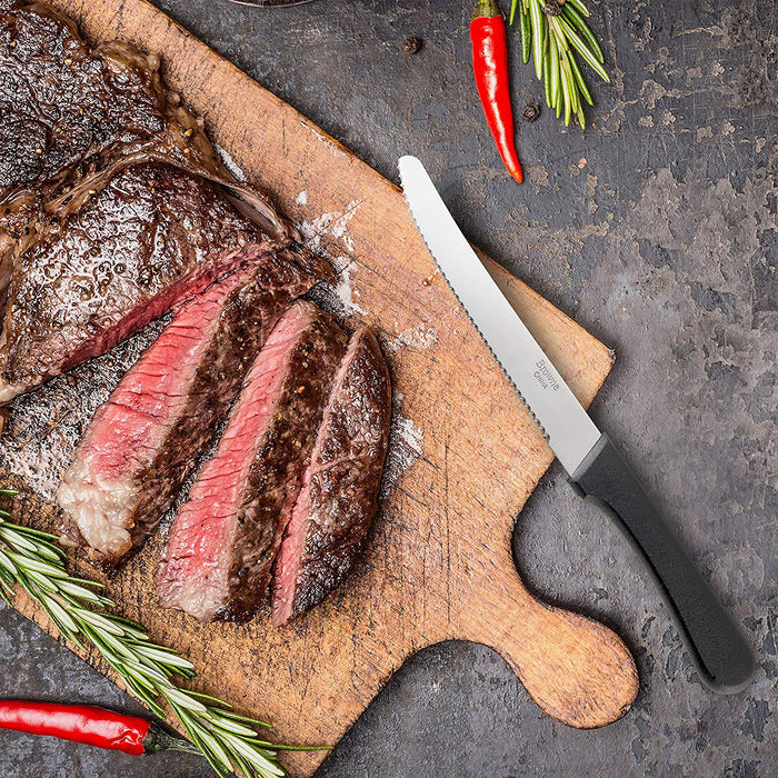 red rapture gifts rounded tip steak knife on cutting  board with steak