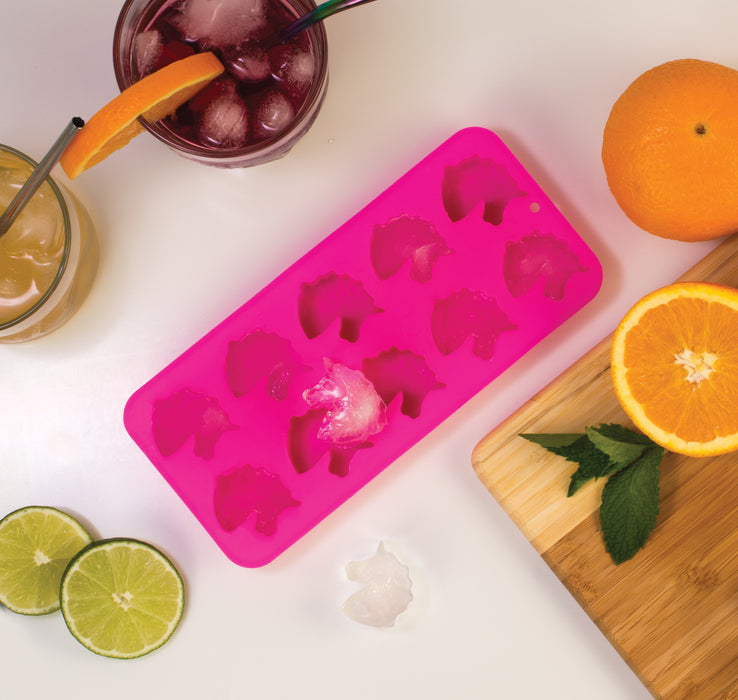 unicorn ice cube tray on counter top with cocktails