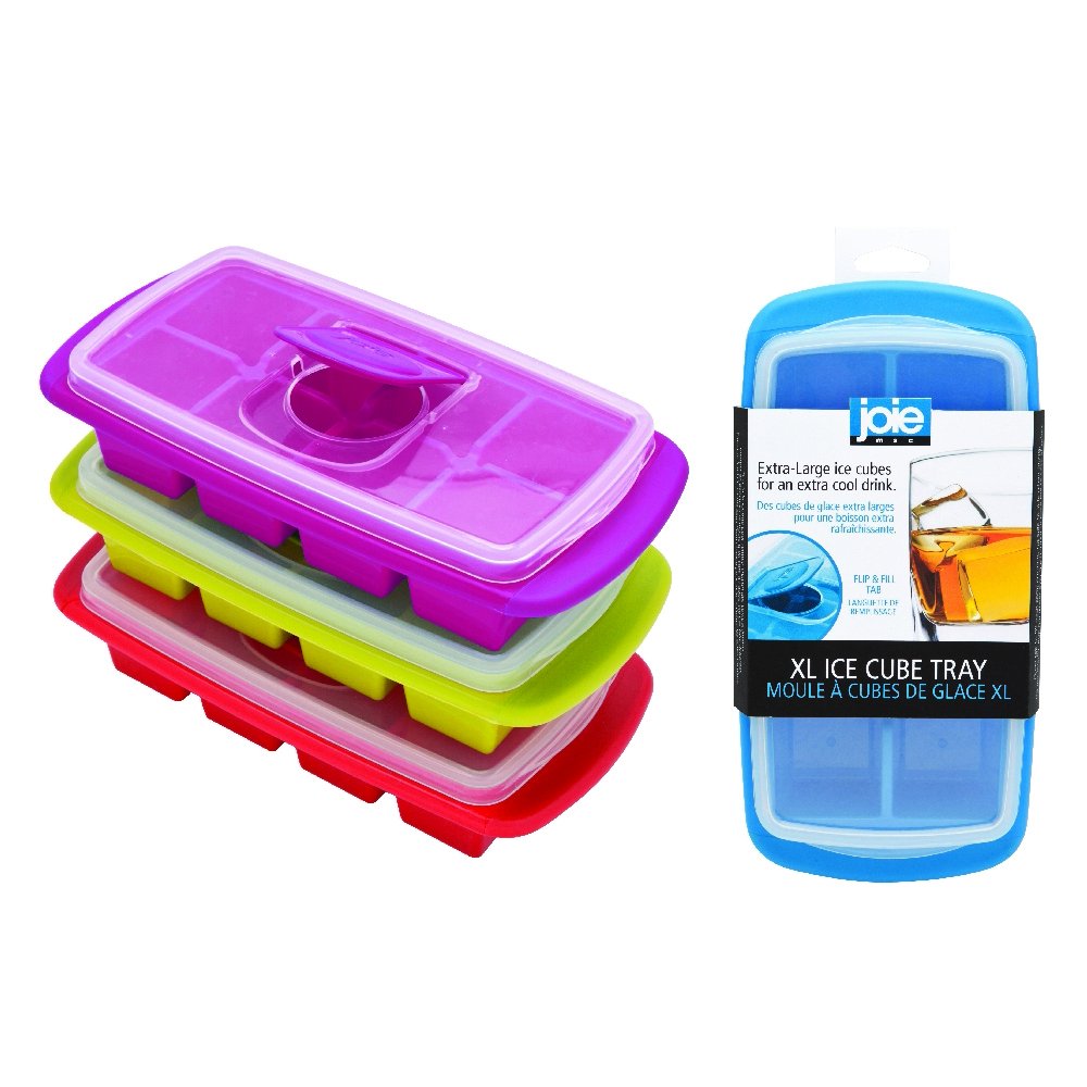 Joie Extra Large Ice Cube Tray, Covered and Stackable, No-Spill Removable Lid, One Size, Assorte Colors