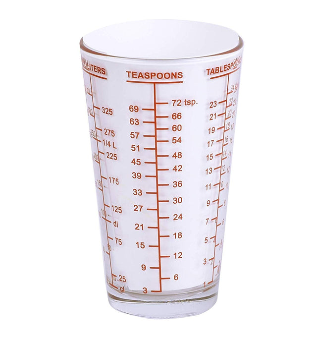 Kolder Mix N Measure Glass, Multi-Purpose Liquid and Dry Measuring Cup, 6 Units of Measurement, Heavy Glass, Red
