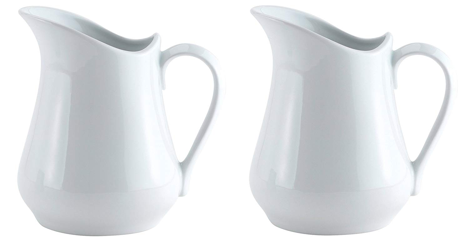 HIC Creamer Pitcher with Handle, Fine White Porcelain, 8-Ounces, Set of 2