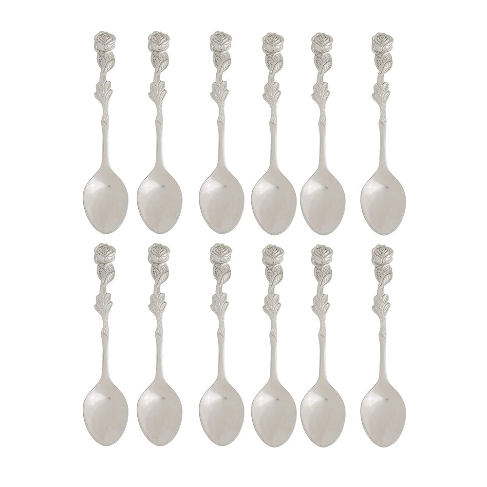 HIC Stainless Steel, Demi Spoon Set, Rose Design, Set of 12