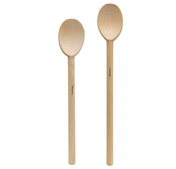 HIC French Beechwood Classic Spoons, Made in France, 10-Inch and 12-Inch, Set of 2