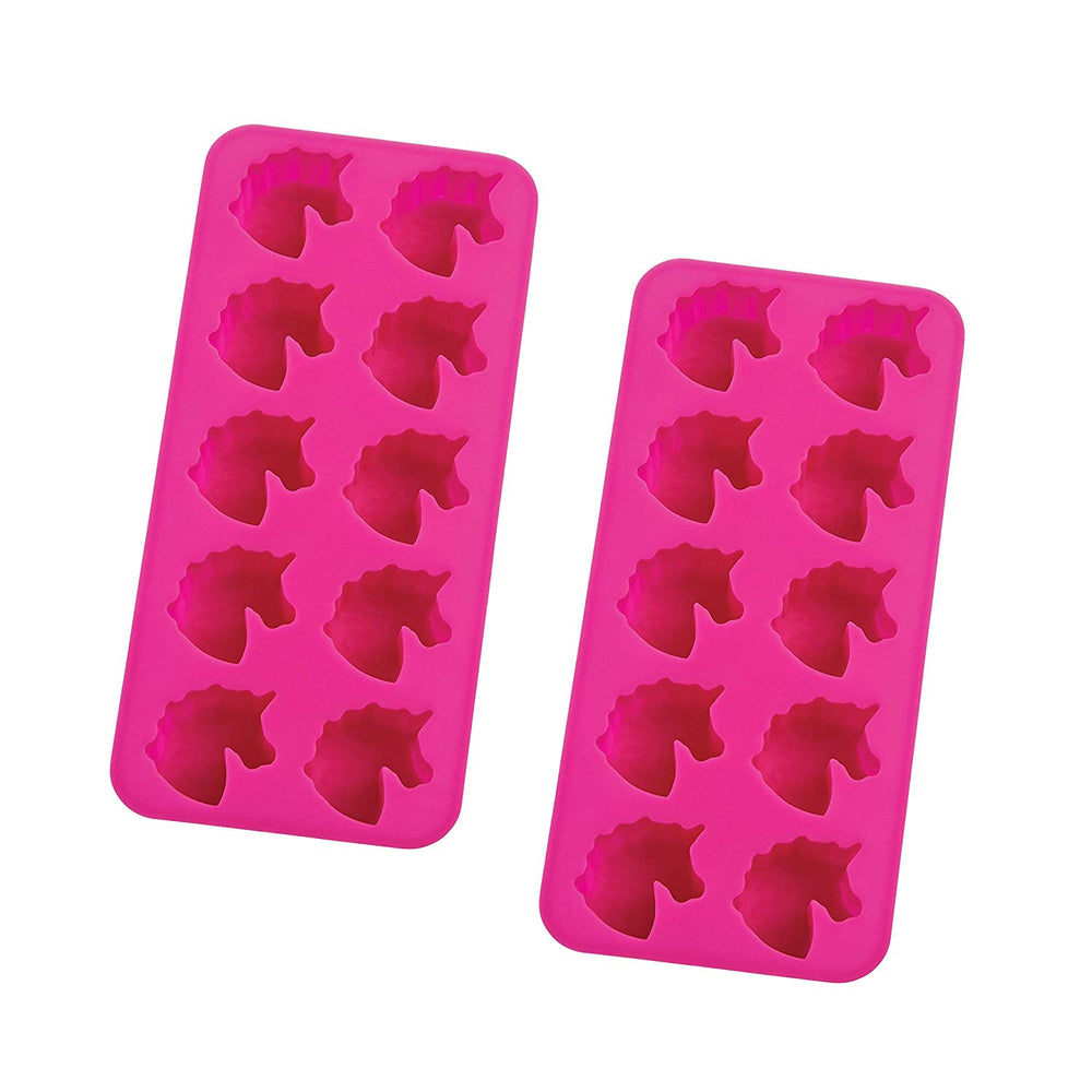 HIC Ice Cube Tray and Baking Mold, Non-Stick Silicone, FDA Approved, Makes 10 Unicorns, Set of 2, Pink