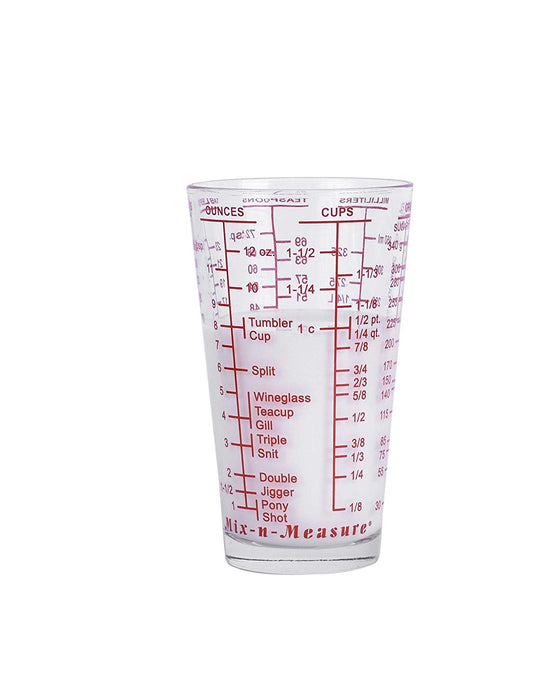 Kolder Mix N Measure Glass, Multi-Purpose Liquid and Dry Measuring Cup, 6 Units of Measurement, Heavy Glass, Red