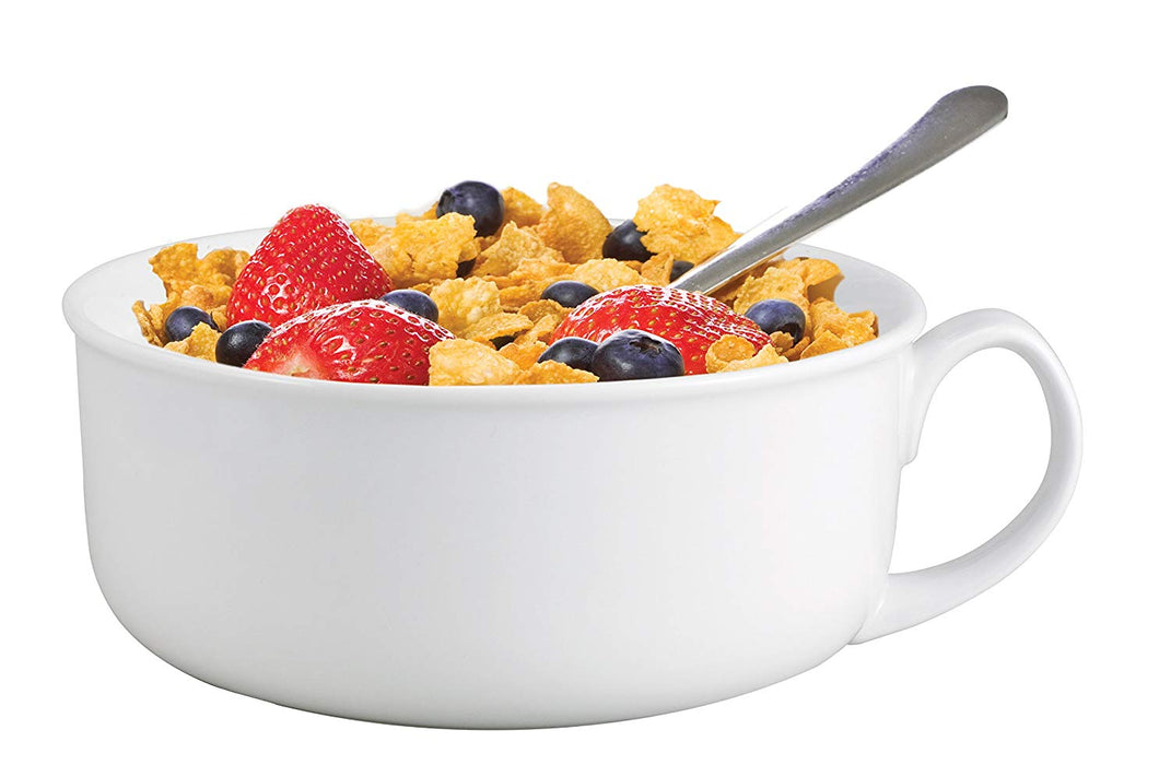 oversized cereal mug white with cereal in the bowl